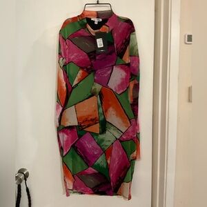 Fashion Nova Pink and Green Long Sleeve Sheath Dress